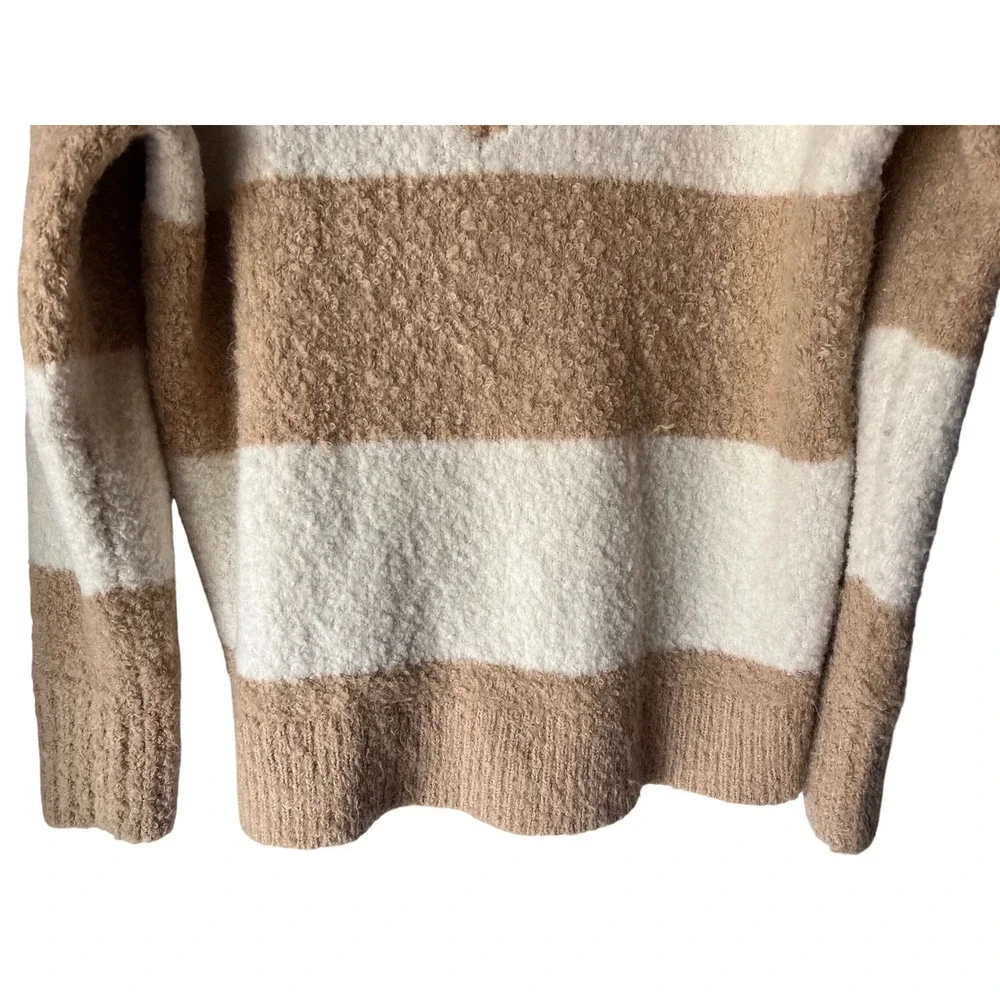 AERIE TEDDY BOUCLE‎ SWEATER WOMEN'S SMALL KOKO BROWN STRIPED OVERSIZED FIT